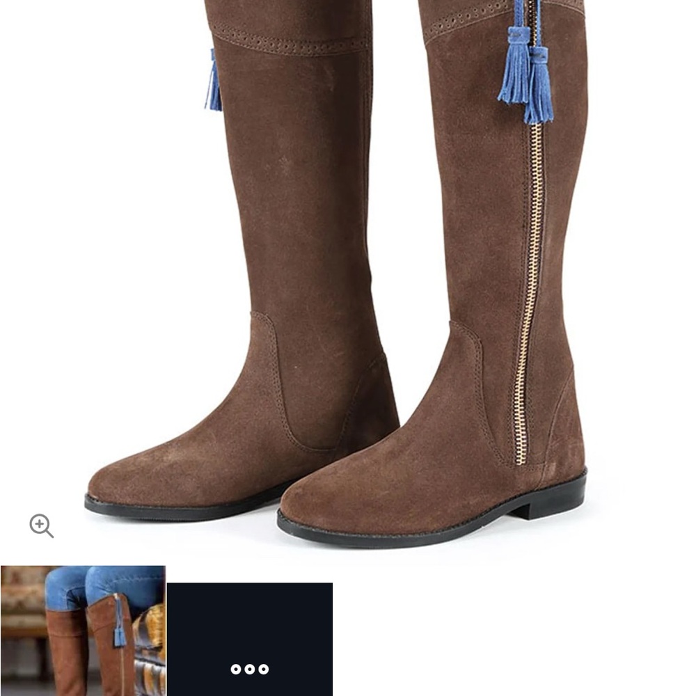 Tall Brown Suede Equestrian/Riding Heeled Boots with tassles. NWT
